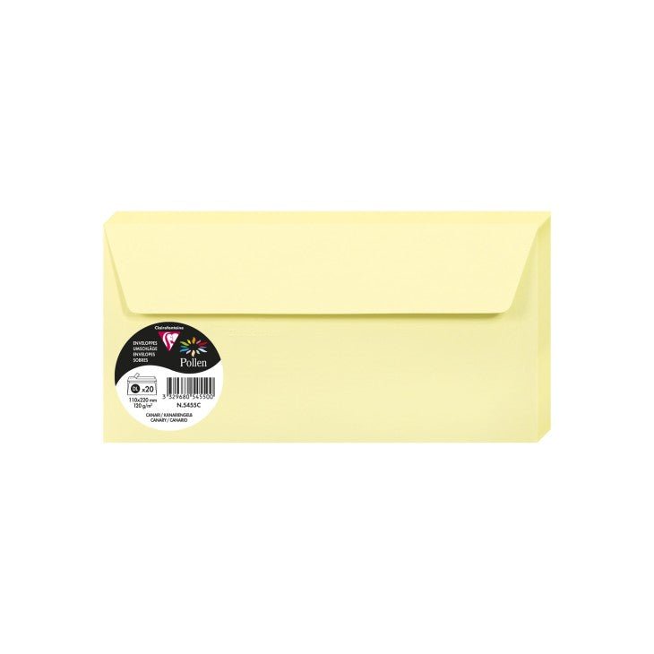 20 enveloppes CLAIREFONTAINE Pollen - DL (110 x 220 mm) - 120 g/m² - Canari - 3329680545500