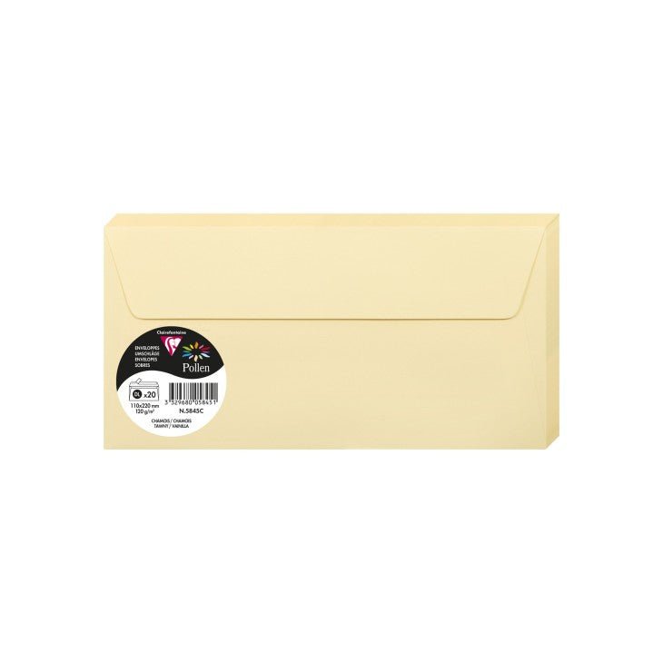 20 enveloppes CLAIREFONTAINE Pollen - DL (110 x 220 mm) - 120 g/m² - Chamois - 3329680058451