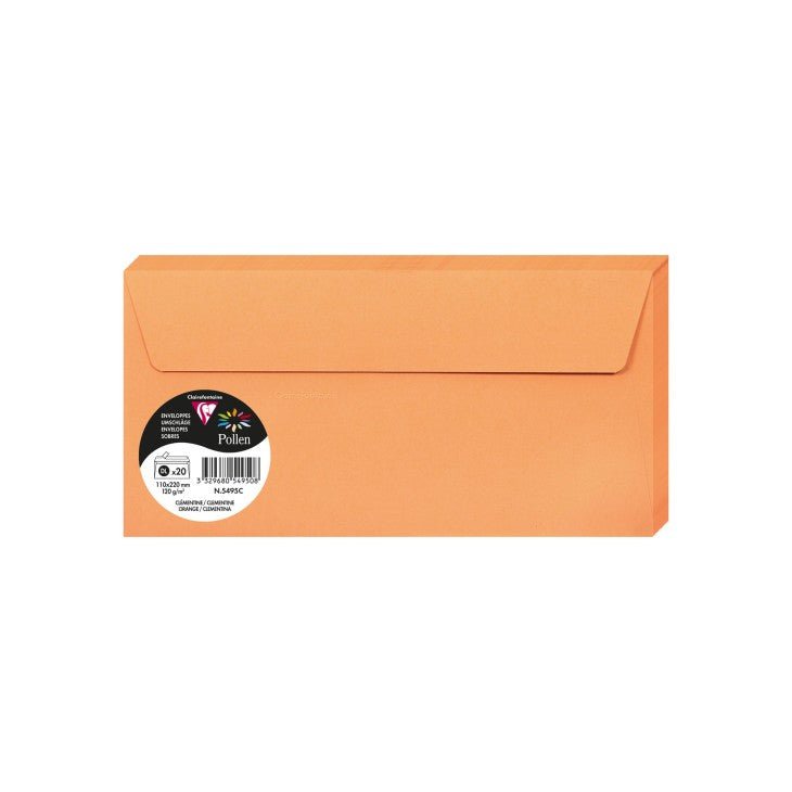 20 enveloppes CLAIREFONTAINE Pollen - DL (110 x 220 mm) - 120 g/m² - Clémentine - 3329680549508