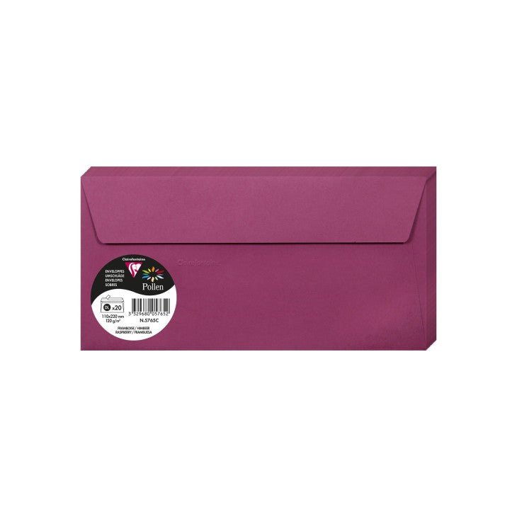 20 enveloppes CLAIREFONTAINE Pollen - DL (110 x 220 mm) - 120 g/m² - Framboise - 3329680057652