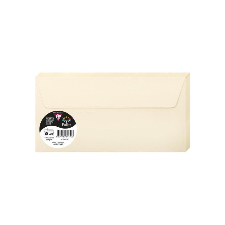 20 enveloppes CLAIREFONTAINE Pollen - DL (110 x 220 mm) - 120 g/m² - Ivoire - 3329680544503