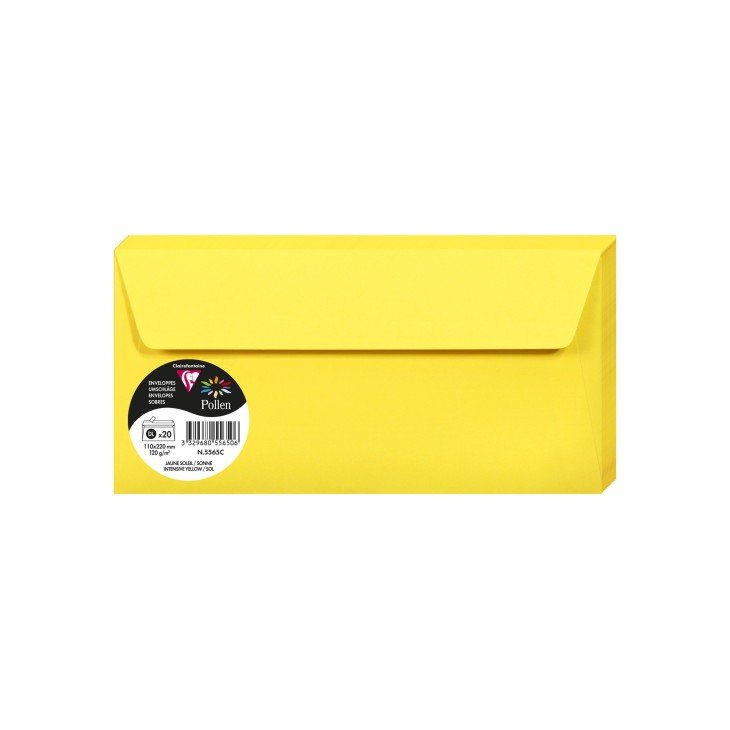20 enveloppes CLAIREFONTAINE Pollen - DL (110 x 220 mm) - 120 g/m² - Jaune soleil - 3329680556506