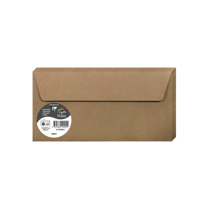 20 enveloppes CLAIREFONTAINE Pollen - DL (110 x 220 mm) - 120 g/m² - Kraft - 3329680290059