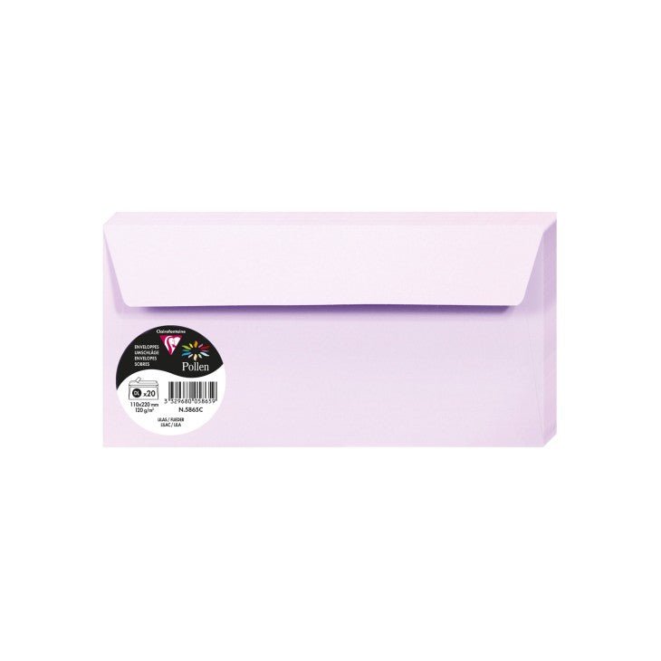 20 enveloppes CLAIREFONTAINE Pollen - DL (110 x 220 mm) - 120 g/m² - Lilas - 3329680058659