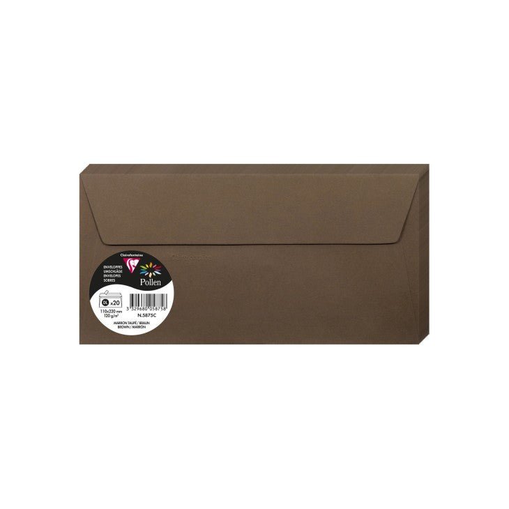 20 enveloppes CLAIREFONTAINE Pollen - DL (110 x 220 mm) - 120 g/m² - Marron taupé - 3329680058758