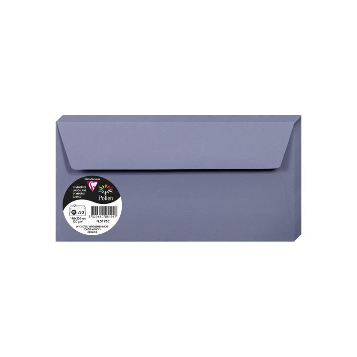20 enveloppes CLAIREFONTAINE Pollen - DL (110 x 220 mm) - 120 g/m² - Myosotis - 3329680051957