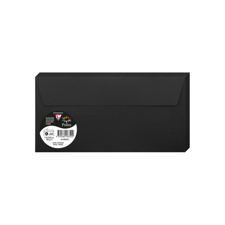 20 enveloppes CLAIREFONTAINE Pollen - DL (110 x 220 mm) - 120 g/m² - Noir - 3329680583502