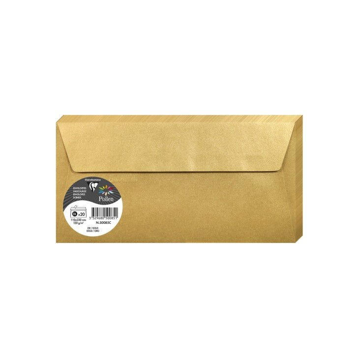 20 enveloppes CLAIREFONTAINE Pollen - DL (110 x 220 mm) - 120 g/m² - Or - 3329680500851