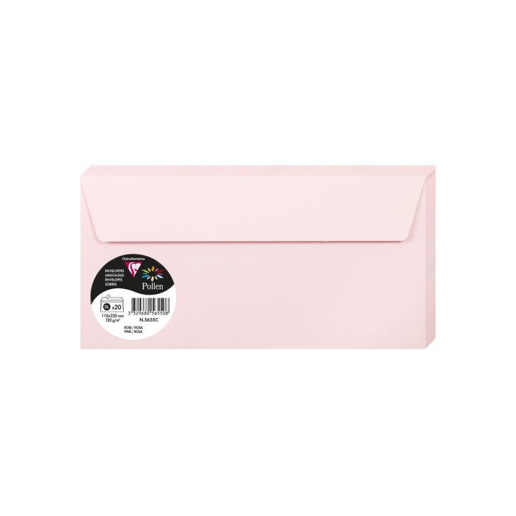 20 enveloppes CLAIREFONTAINE Pollen - DL (110 x 220 mm) - 120 g/m² - Rose - 3329680565508