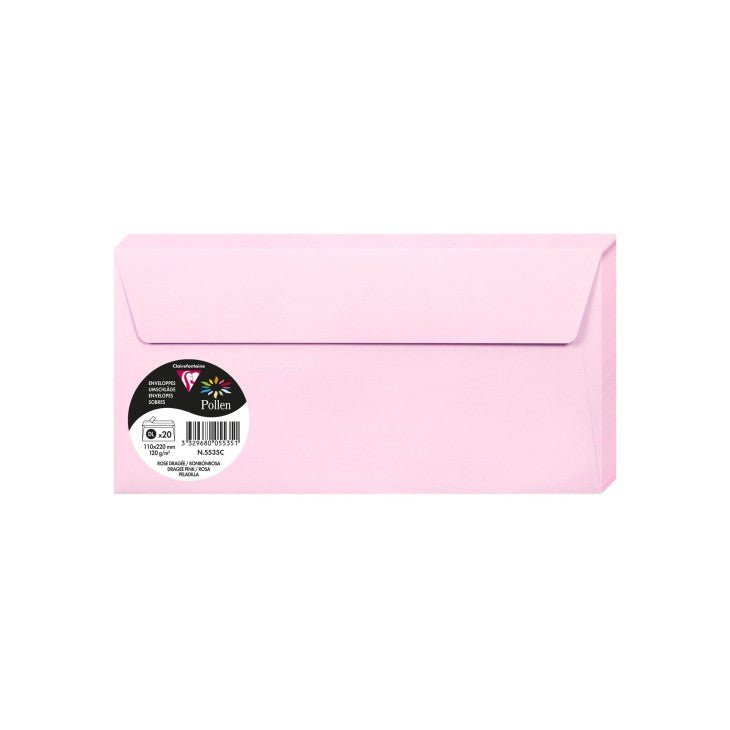 20 enveloppes CLAIREFONTAINE Pollen - DL (110 x 220 mm) - 120 g/m² - Rose dragée - 3329680055351