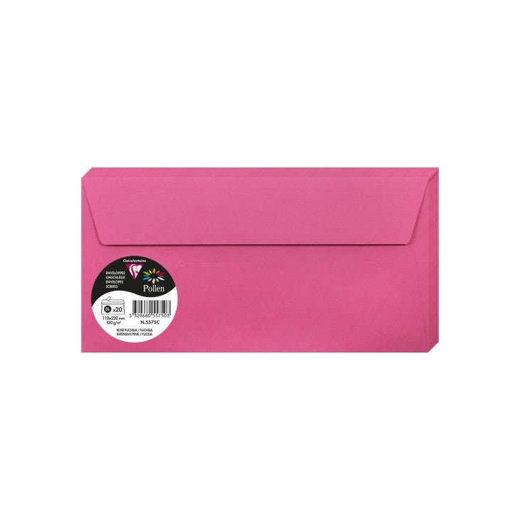 20 enveloppes CLAIREFONTAINE Pollen - DL (110 x 220 mm) - 120 g/m² - Rose fuchsia - 3329680557503