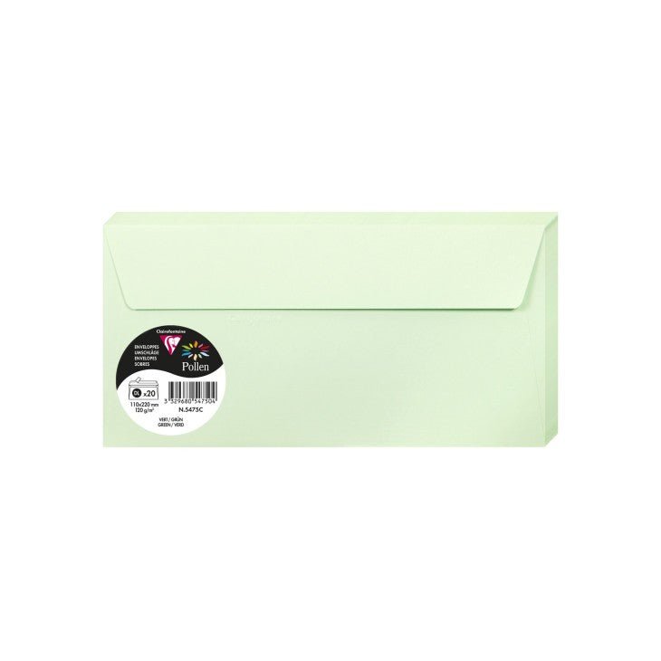 20 enveloppes CLAIREFONTAINE Pollen - DL (110 x 220 mm) - 120 g/m² - Vert - 3329680547504