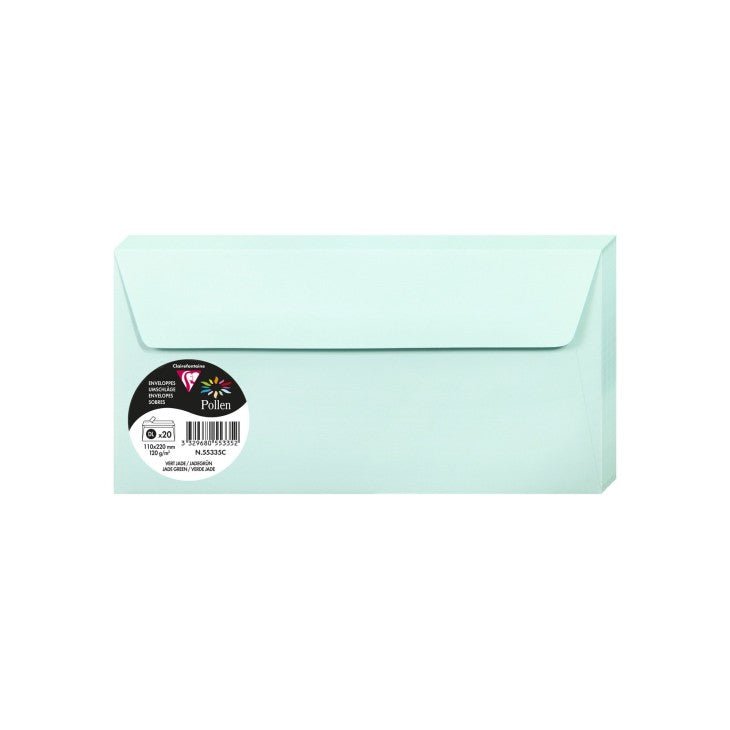 20 enveloppes CLAIREFONTAINE Pollen - DL (110 x 220 mm) - 120 g/m² - Vert jade - 3329680553352