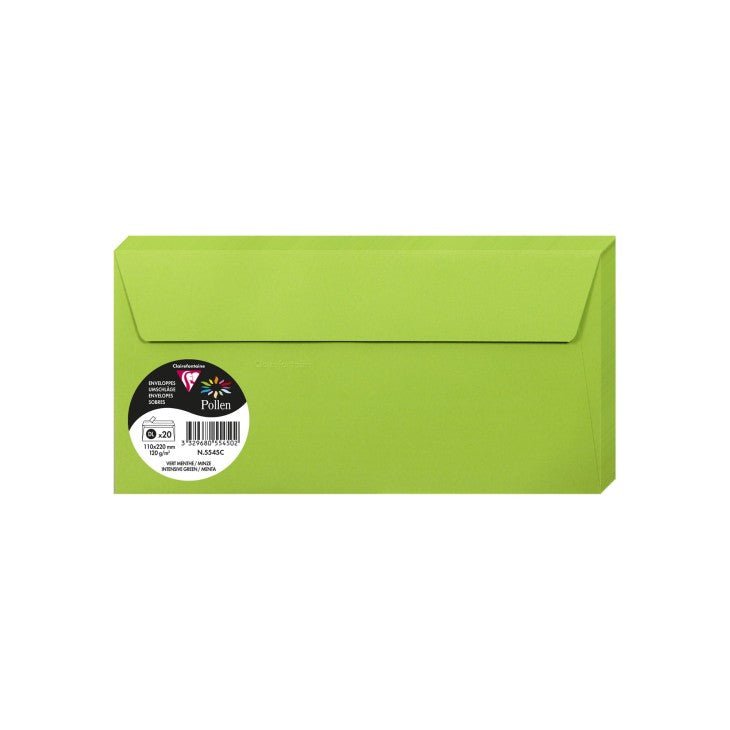 20 enveloppes CLAIREFONTAINE Pollen - DL (110 x 220 mm) - 120 g/m² - Vert menthe - 3329680554502