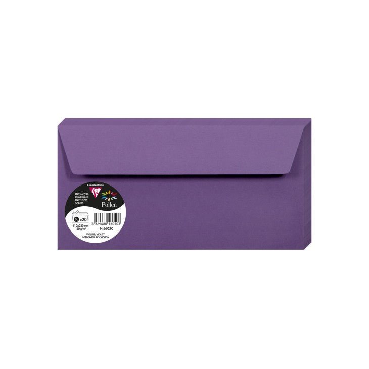 20 enveloppes CLAIREFONTAINE Pollen - DL (110 x 220 mm) - 120 g/m² - Violine - 3329680560503