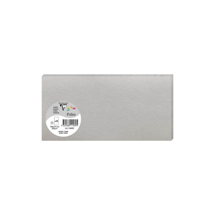 25 cartes CLAIREFONTAINE Pollen - 106 x 213 mm - 210 g/m² - Argent - 3329680115895