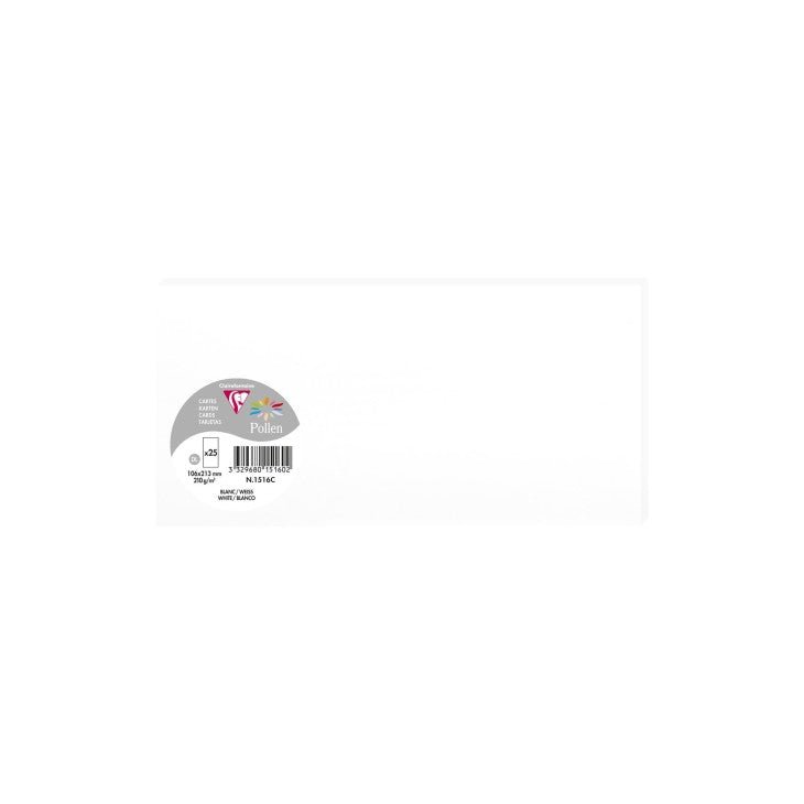 25 cartes CLAIREFONTAINE Pollen - 106 x 213 mm - 210 g/m² - Blanc - 3329680151602