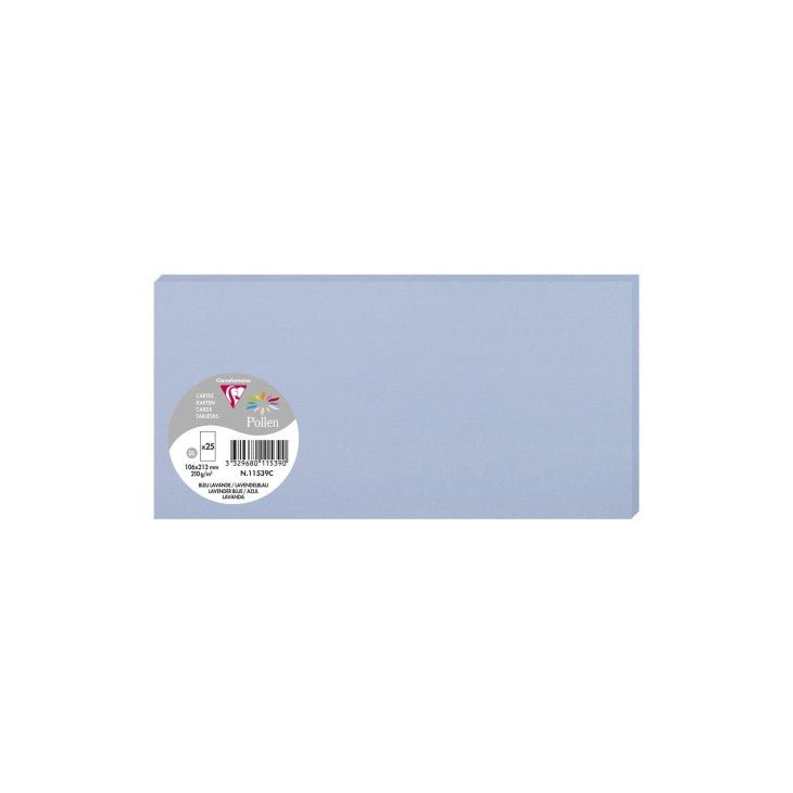 25 cartes CLAIREFONTAINE Pollen - 106 x 213 mm - 210 g/m² - Bleu lavande - 3329680115390