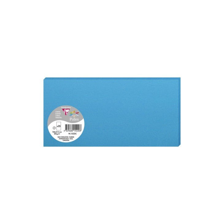 25 cartes CLAIREFONTAINE Pollen - 106 x 213 mm - 210 g/m² - Bleu turquoise - 3329680152203