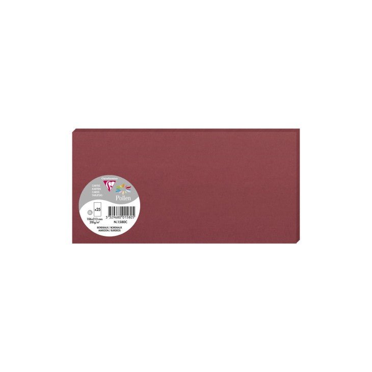 25 cartes CLAIREFONTAINE Pollen - 106 x 213 mm - 210 g/m² - Bordeaux - 3329680015805