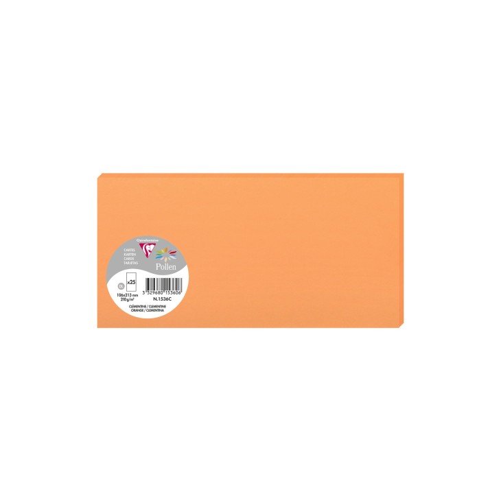 25 cartes CLAIREFONTAINE Pollen - 106 x 213 mm - 210 g/m² - Clémentine - 3329680153606