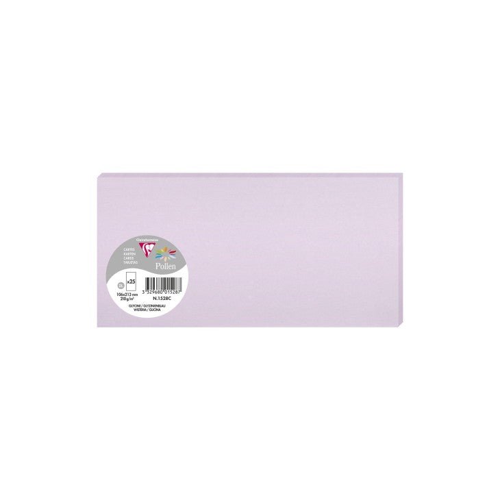 25 cartes CLAIREFONTAINE Pollen - 106 x 213 mm - 210 g/m² - Glycine - 3329680015287