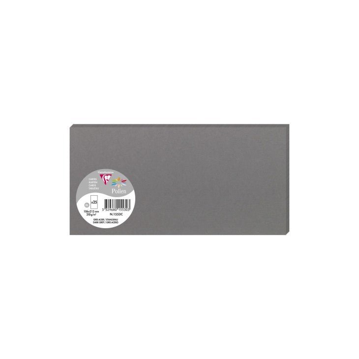 25 cartes CLAIREFONTAINE Pollen - 106 x 213 mm - 210 g/m² - Gris acier - 3329680155303