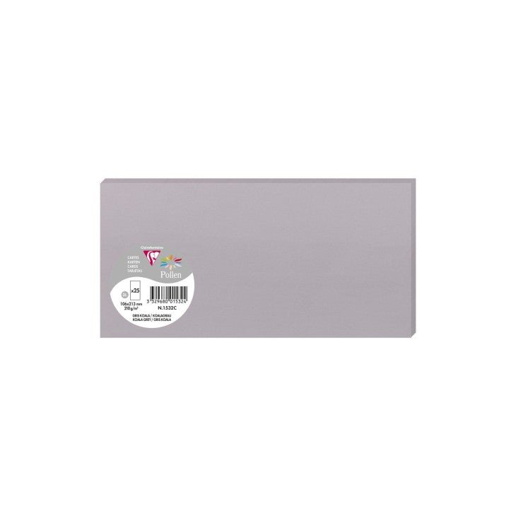 25 cartes CLAIREFONTAINE Pollen - 106 x 213 mm - 210 g/m² - Gris koala - 3329680015324