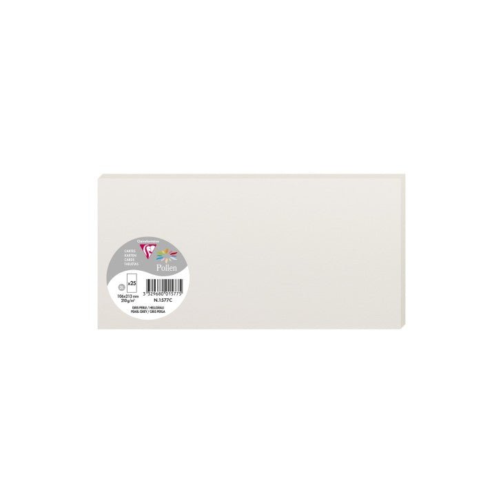 25 cartes CLAIREFONTAINE Pollen - 106 x 213 mm - 210 g/m² - Gris perle - 3329680015775
