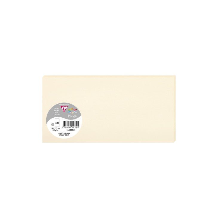 25 cartes CLAIREFONTAINE Pollen - 106 x 213 mm - 210 g/m² - Ivoire - 3329680151701