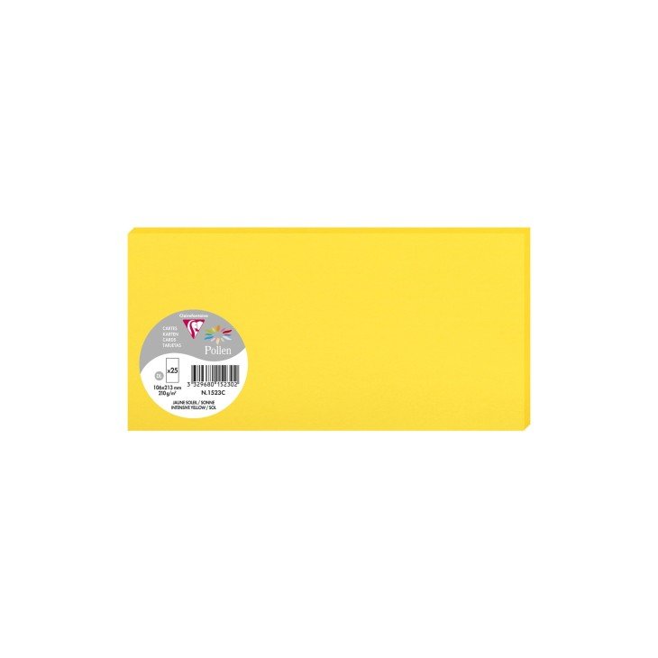 25 cartes CLAIREFONTAINE Pollen - 106 x 213 mm - 210 g/m² - Jaune soleil - 3329680152302