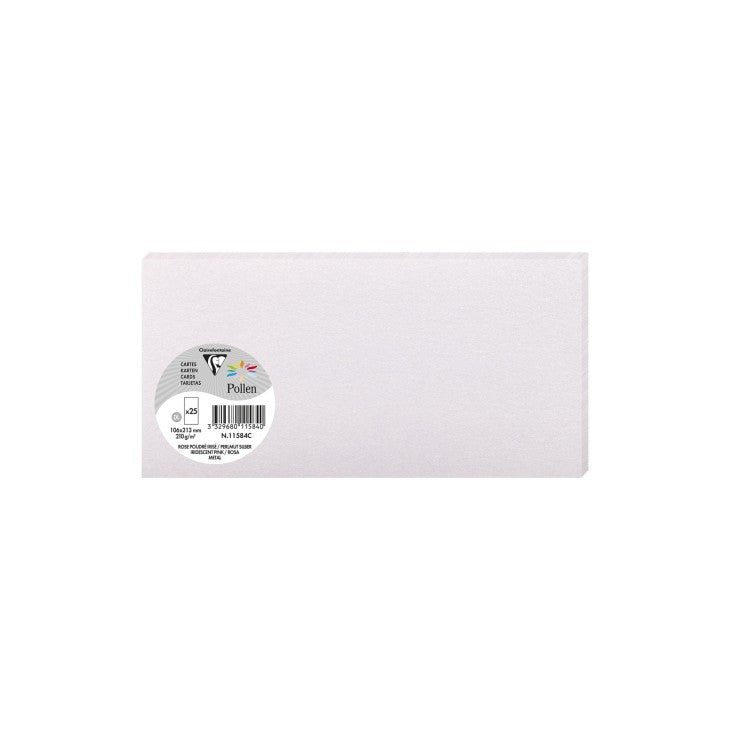 25 cartes CLAIREFONTAINE Pollen - 106 x 213 mm - 210 g/m² - Rose poudre irisé - 3329680115840