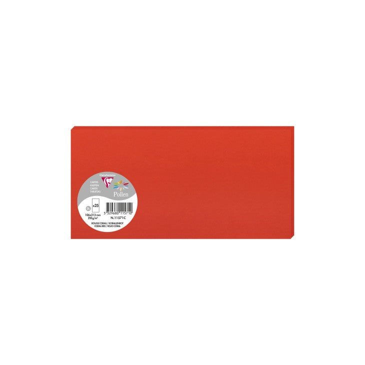 25 cartes CLAIREFONTAINE Pollen - 106 x 213 mm - 210 g/m² - Rouge corail - 3329680115710