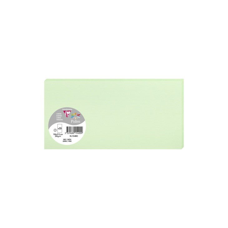 25 cartes CLAIREFONTAINE Pollen - 106 x 213 mm - 210 g/m² - Vert - 3329680154009