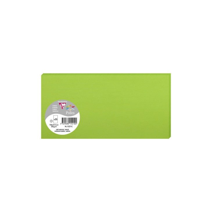 25 cartes CLAIREFONTAINE Pollen - 106 x 213 mm - 210 g/m² - Vert menthe - 3329680152104