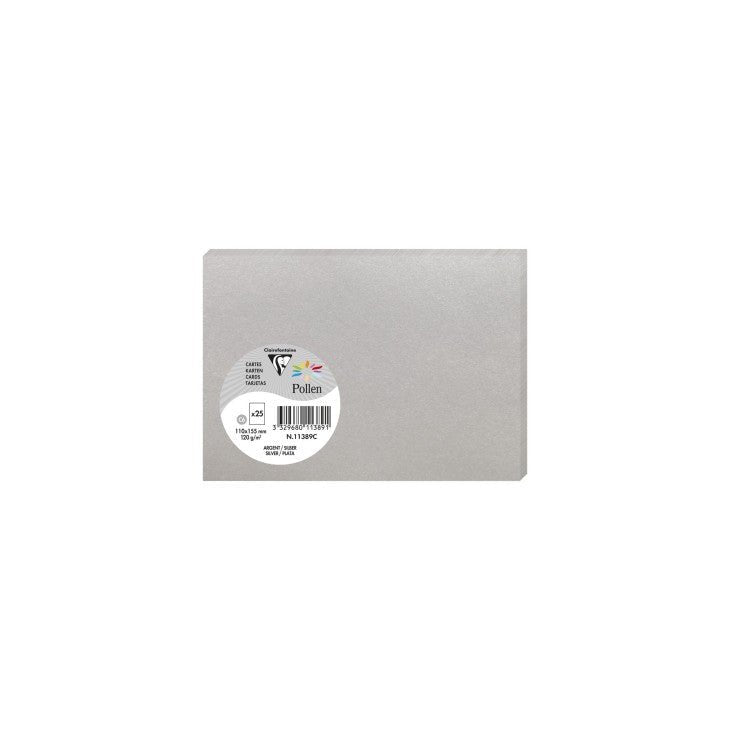 25 cartes CLAIREFONTAINE Pollen - 110 x 155 mm - 210 g/m² - Argent - 3329680113891