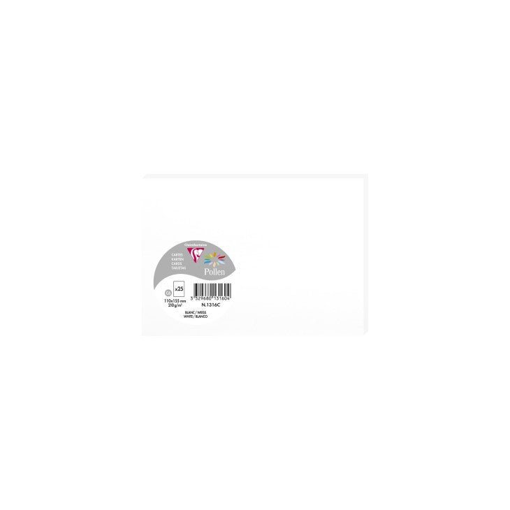 25 cartes CLAIREFONTAINE Pollen - 110 x 155 mm - 210 g/m² - Blanc - 3329680131604