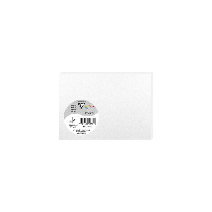 25 cartes CLAIREFONTAINE Pollen - 110 x 155 mm - 210 g/m² - Blanc irisé - 3329680113853