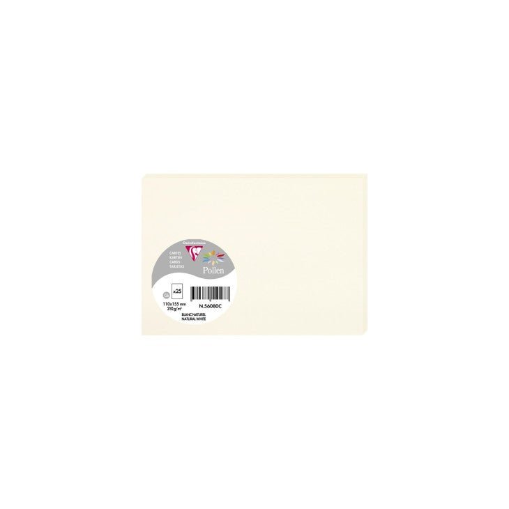 25 cartes CLAIREFONTAINE Pollen - 110 x 155 mm - 210 g/m² - Blanc naturel - 3329685608002