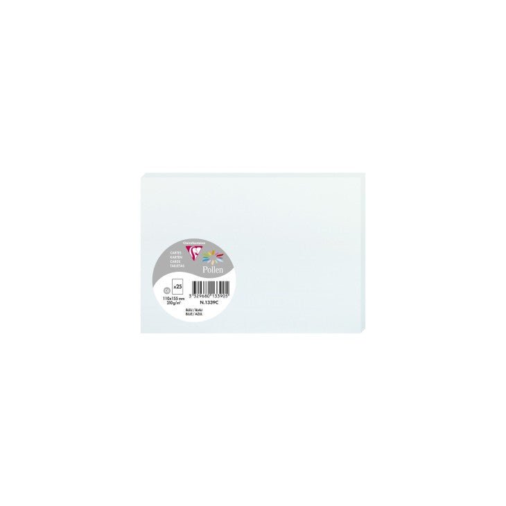 25 cartes CLAIREFONTAINE Pollen - 110 x 155 mm - 210 g/m² - Bleu - 3329680133905