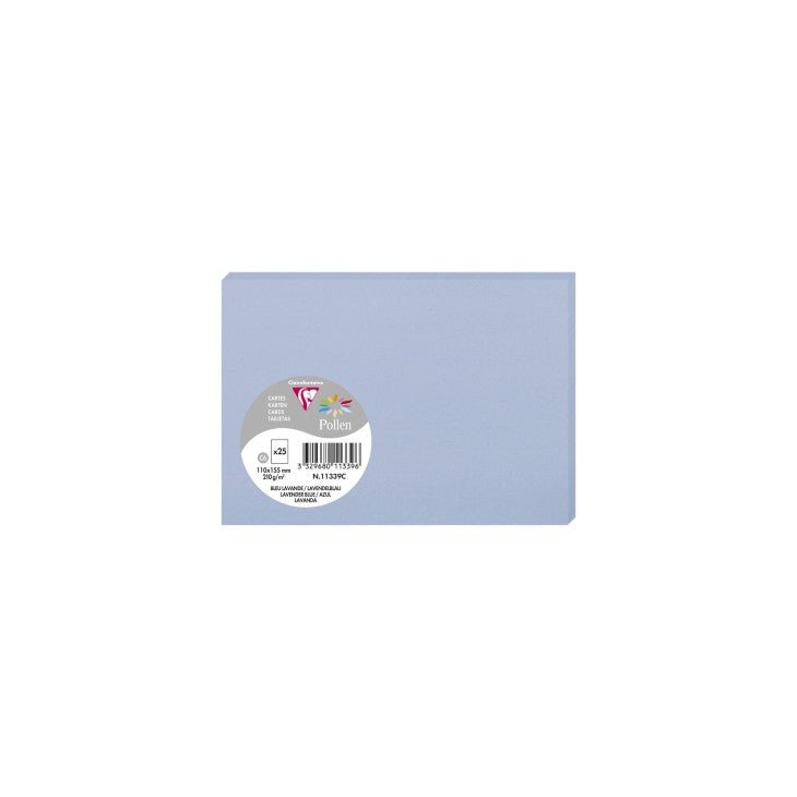 25 cartes CLAIREFONTAINE Pollen - 110 x 155 mm - 210 g/m² - Bleu lavande - 3329680113396