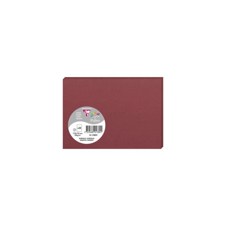 25 cartes CLAIREFONTAINE Pollen - 110 x 155 mm - 210 g/m² - Bordeaux - 3329680013801