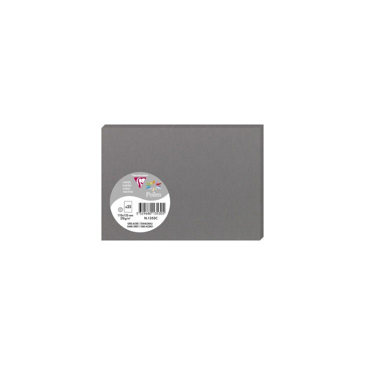 25 cartes CLAIREFONTAINE Pollen - 110 x 155 mm - 210 g/m² - Gris acier - 3329680135305