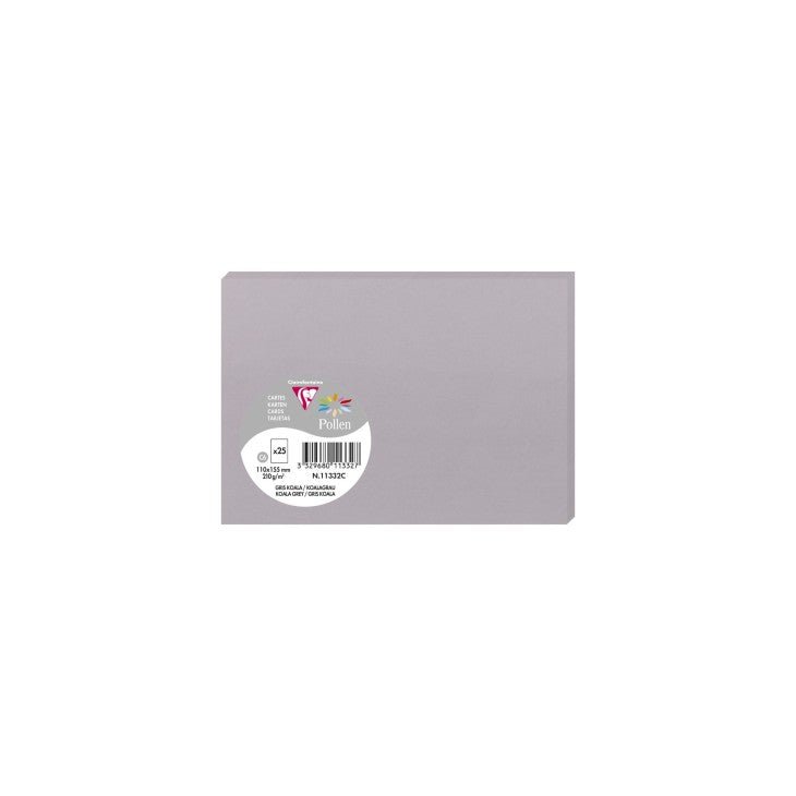 25 cartes CLAIREFONTAINE Pollen - 110 x 155 mm - 210 g/m² - Gris koala - 3329680113327