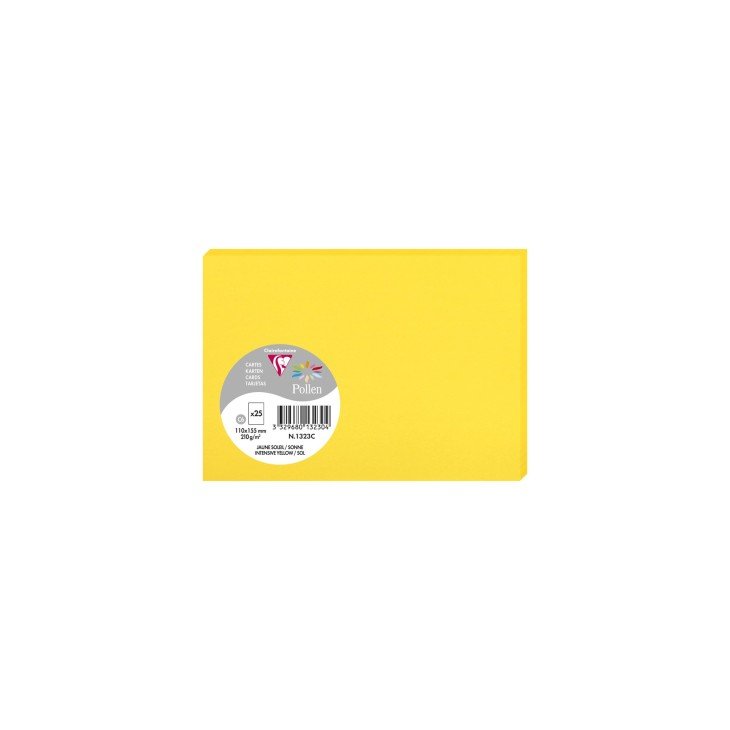 25 cartes CLAIREFONTAINE Pollen - 110 x 155 mm - 210 g/m² - Jaune soleil - 3329680132304