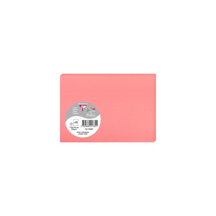 25 cartes CLAIREFONTAINE Pollen - 110 x 155 mm - 210 g/m² - Litchi - 3329680013351