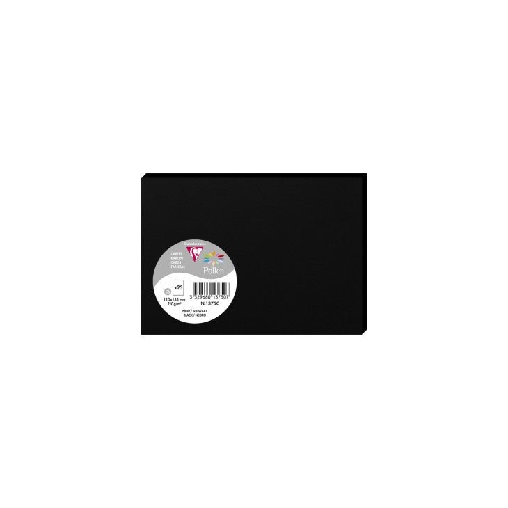 25 cartes CLAIREFONTAINE Pollen - 110 x 155 mm - 210 g/m² - Noir - 3329680137507