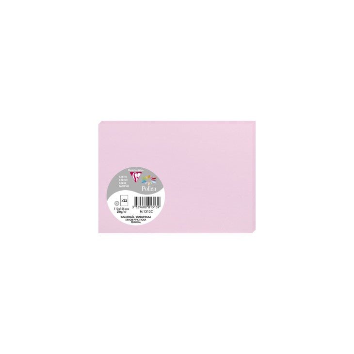 25 cartes CLAIREFONTAINE Pollen - 110 x 155 mm - 210 g/m² - Rose dragée - 3329680013139