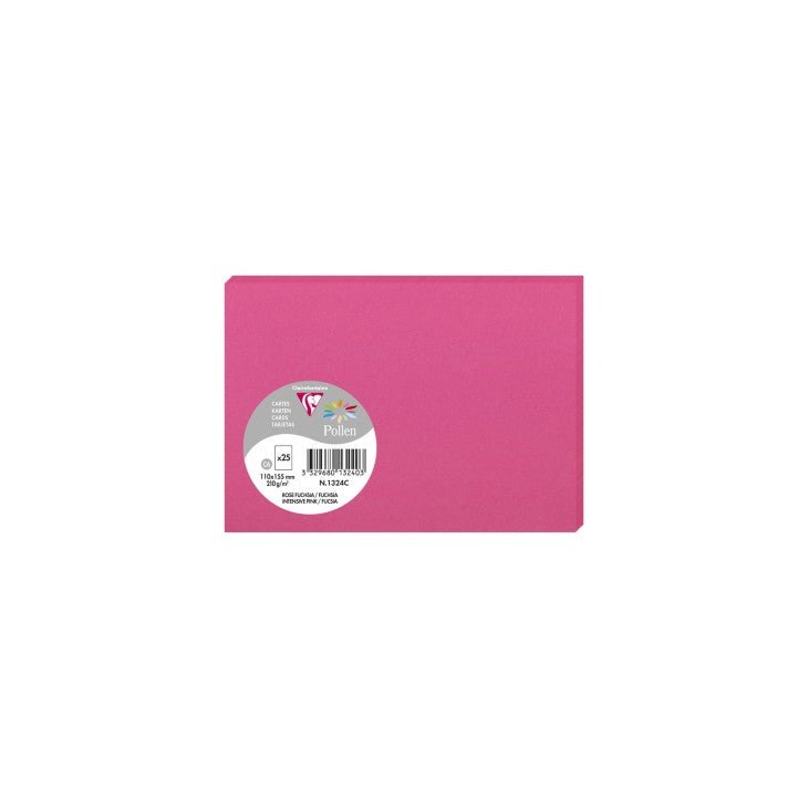 25 cartes CLAIREFONTAINE Pollen - 110 x 155 mm - 210 g/m² - Rose fuchsia - 3329680132403