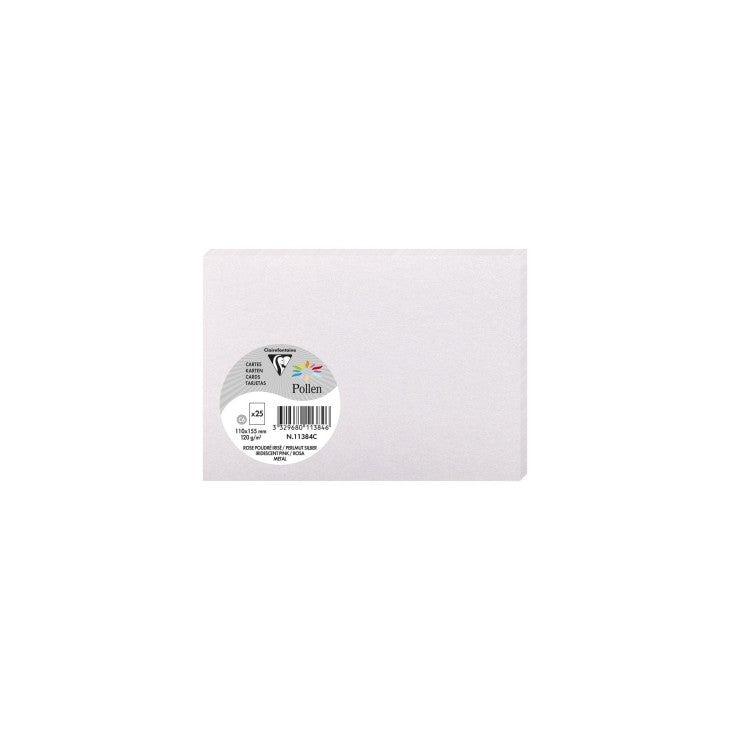 25 cartes CLAIREFONTAINE Pollen - 110 x 155 mm - 210 g/m² - Rose poudre irisé - 3329680113846